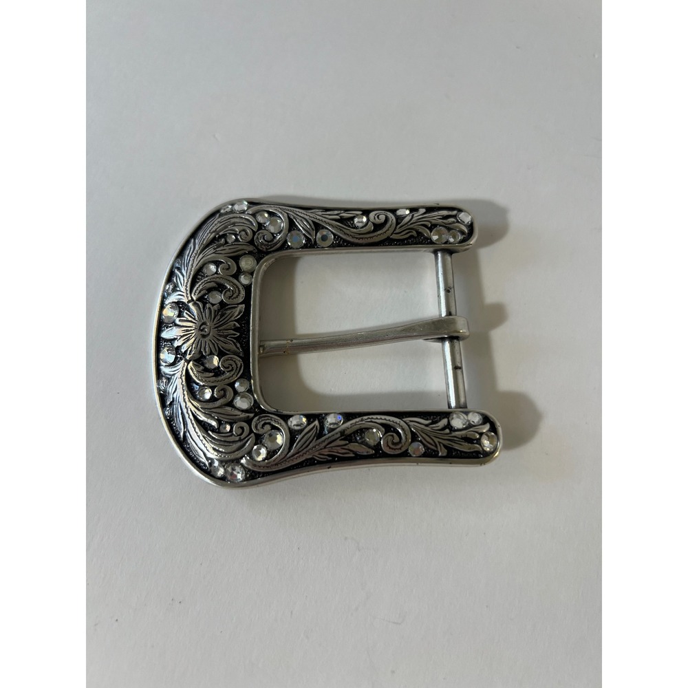 Womens Ariat Floral Western Silver Belt Buckle Rhinestone Crystal Cowgirl 3"